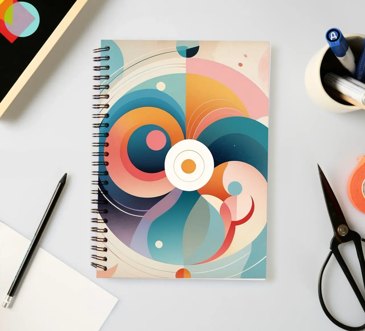 Colorful abstract design featuring swirling shapes spiral notebook by DesignDoodle