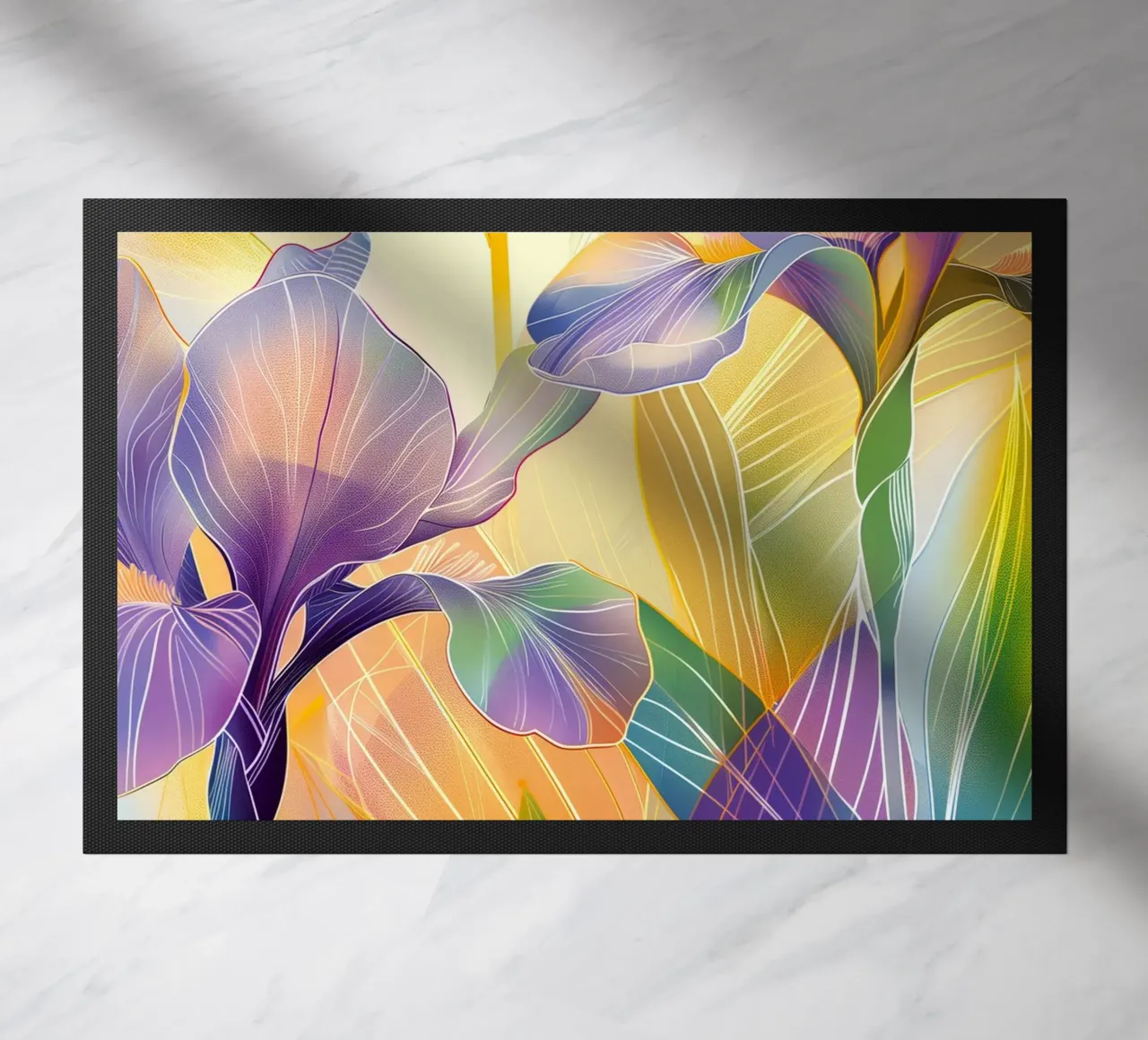 Iris floral pattern doormat by Justyna Jaszke JBJart