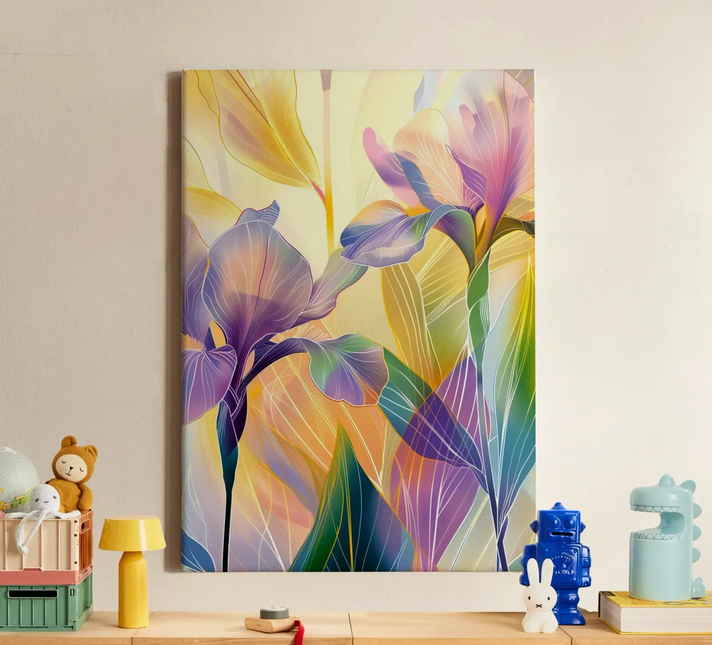 Iris floral pattern canvas van Justyna Jaszke JBJart