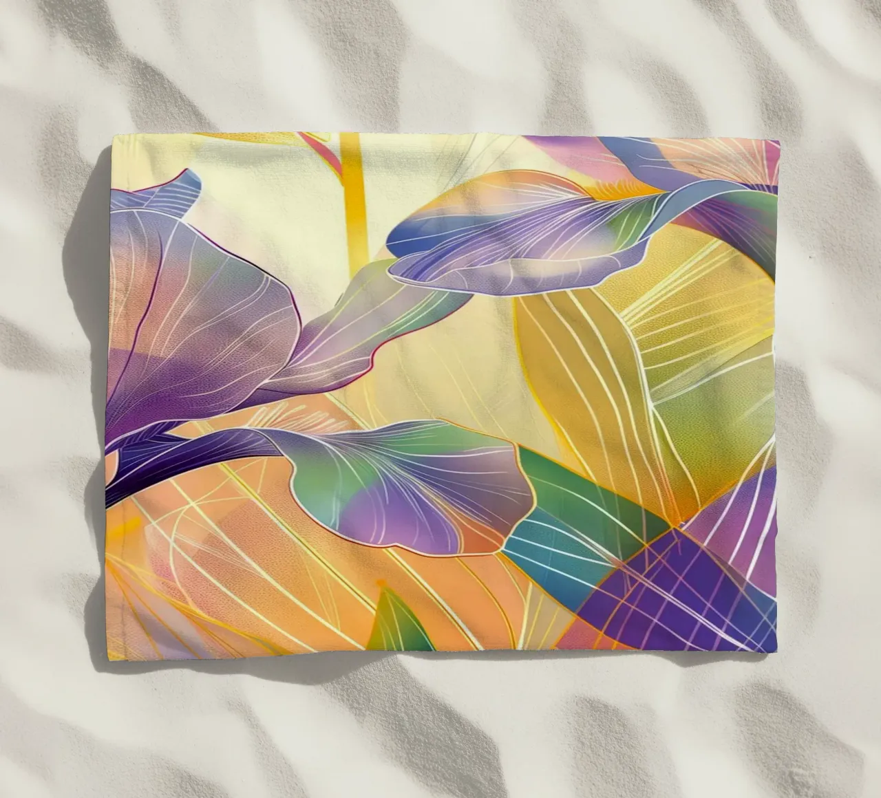 Iris floral pattern beach towel by Justyna Jaszke JBJart