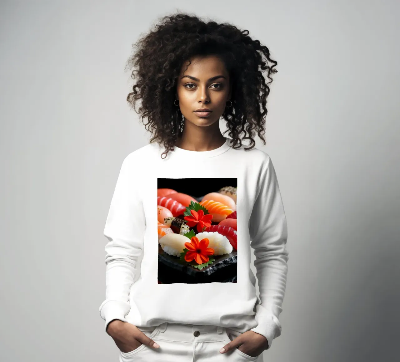 Piatto di sushi colorato disposto a forma di cuore con fiori felpa da DesignDoodle