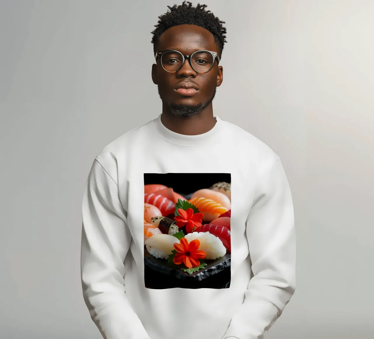 Piatto di sushi colorato disposto a forma di cuore con fiori felpa da DesignDoodle