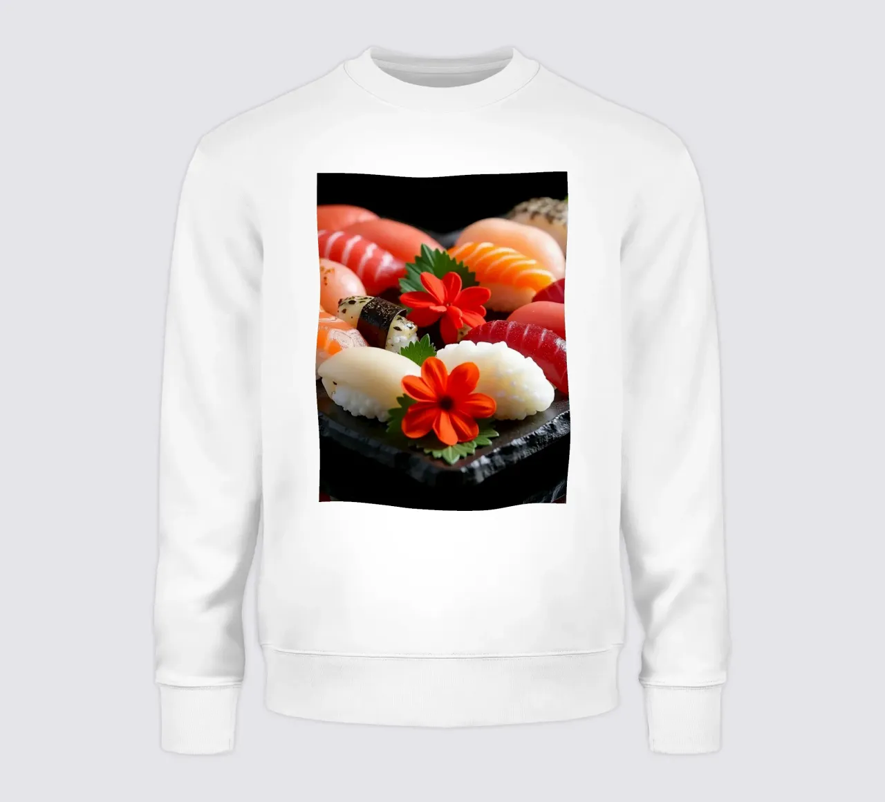 Piatto di sushi colorato disposto a forma di cuore con fiori felpa da DesignDoodle