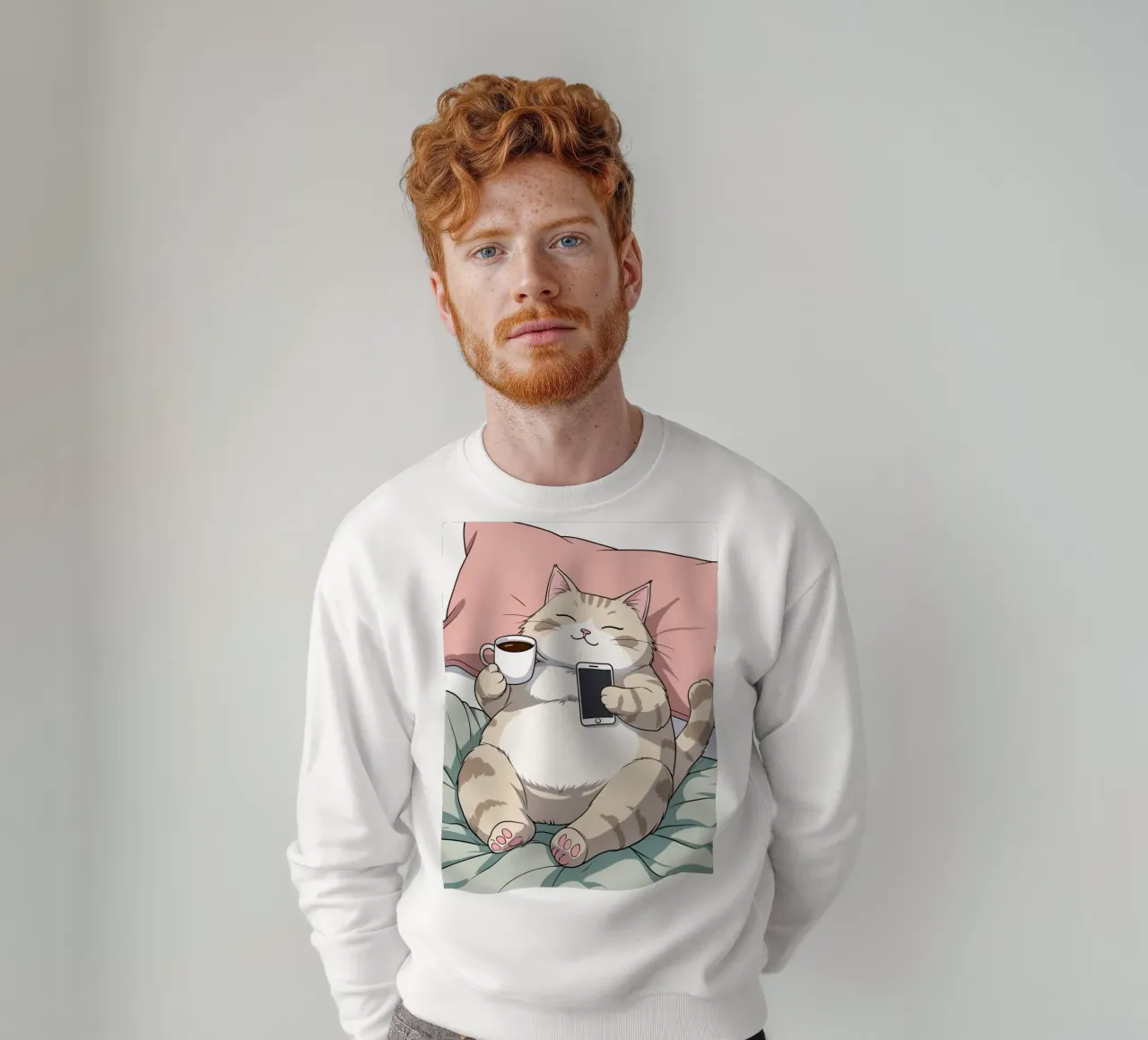 Gatto che si rilassa su un morbido cuscino gustando un caffè felpa da DesignDoodle