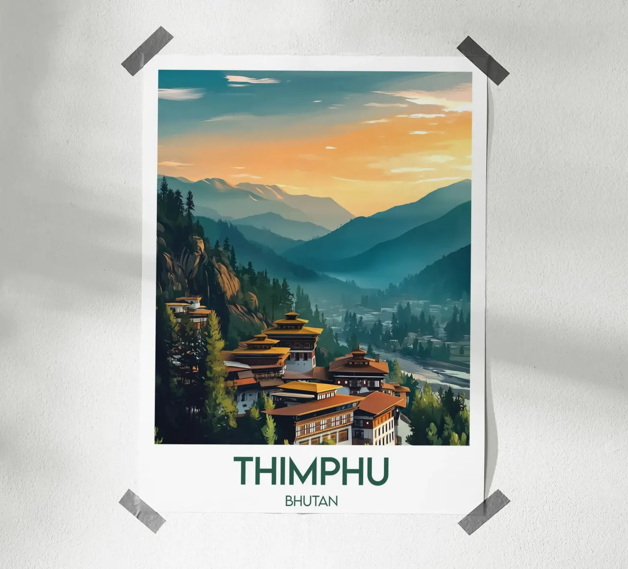 Affiche Thimphu poster con telaio in legno da Frame the World