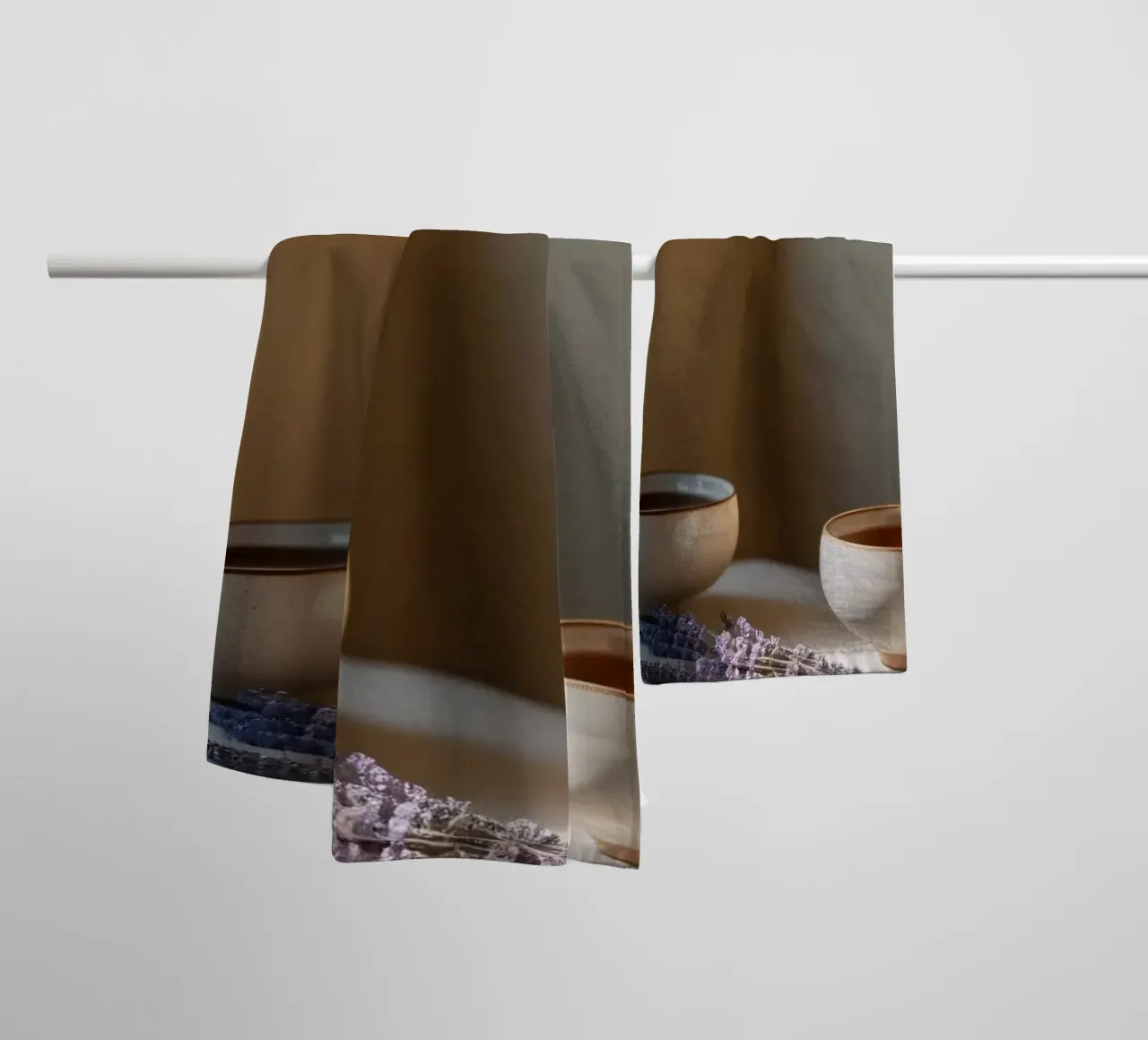 Relaxing corner with tea and lavender in a sunlit room towel by DesignDoodle
