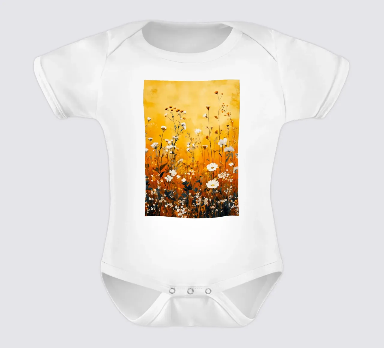 Wildflowers yellow meadow short-sleeve baby romper by Justyna Jaszke JBJart