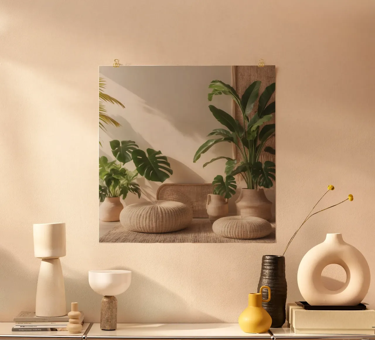 Spazio interno luminoso e arioso con piante e arredi naturali poster da DesignDoodle