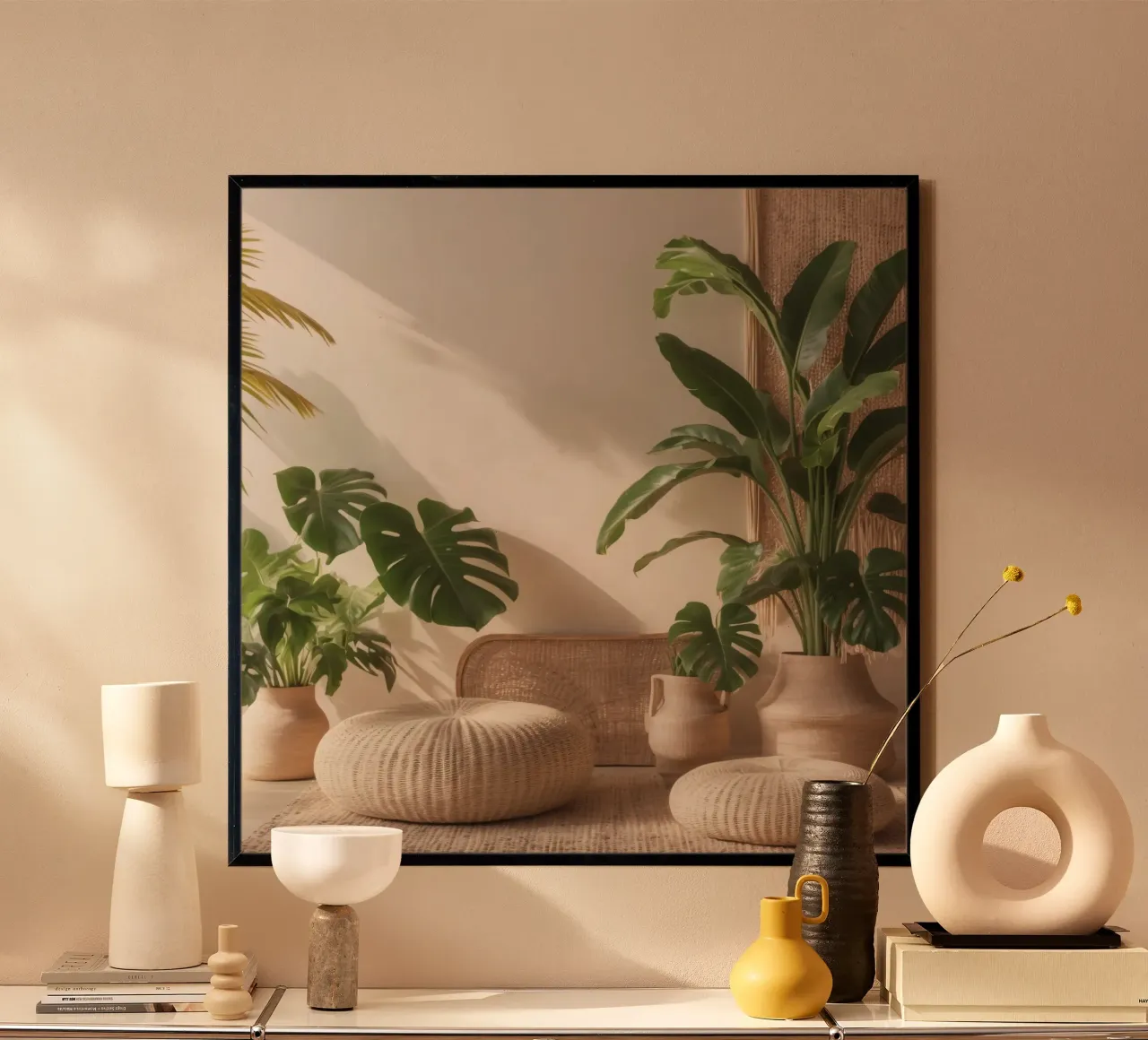 Spazio interno luminoso e arioso con piante e arredi naturali poster da DesignDoodle