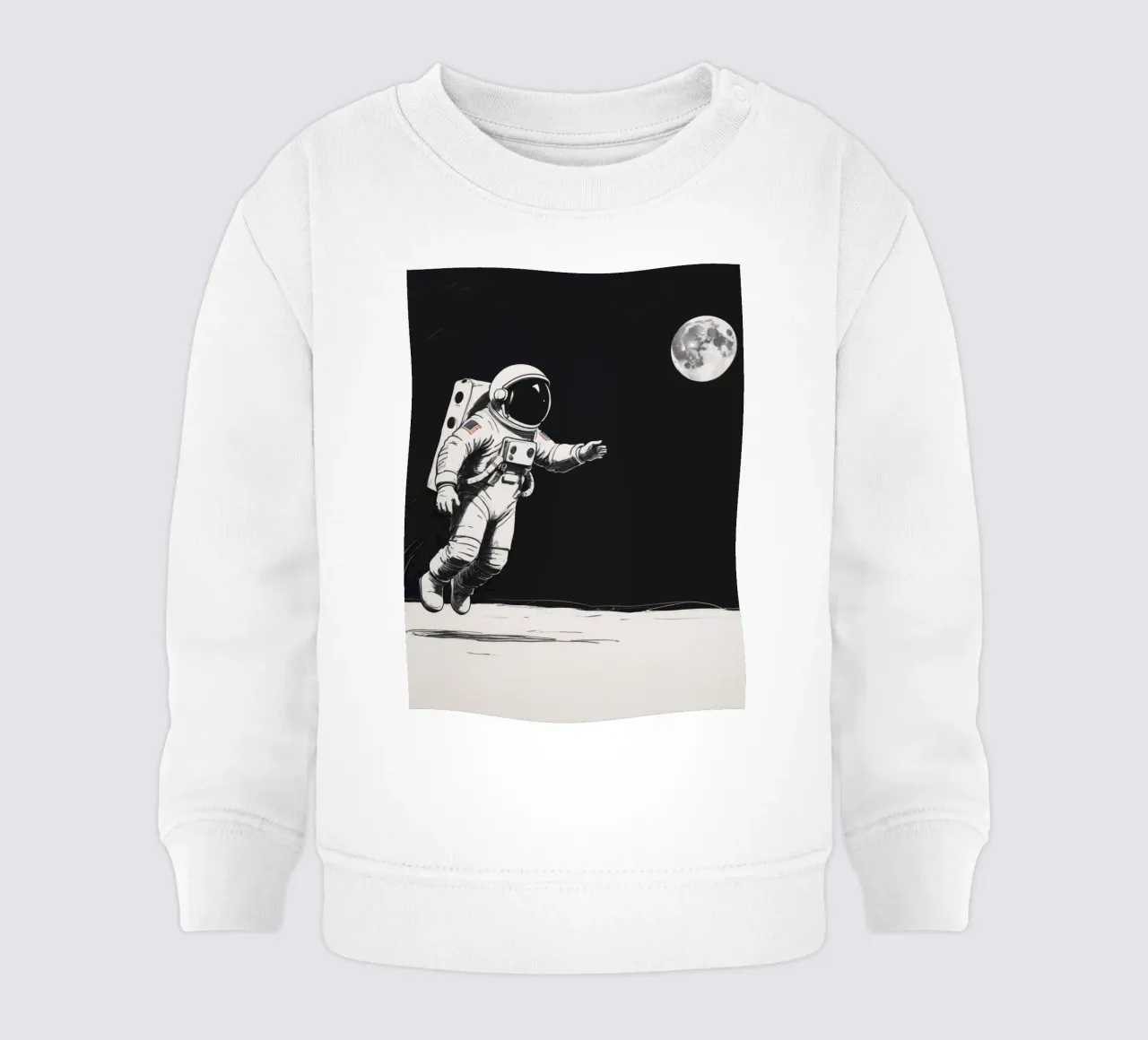 Astronaut exploring the moon's surface during a serene lunar baby sweatshirt by DesignDoodle
