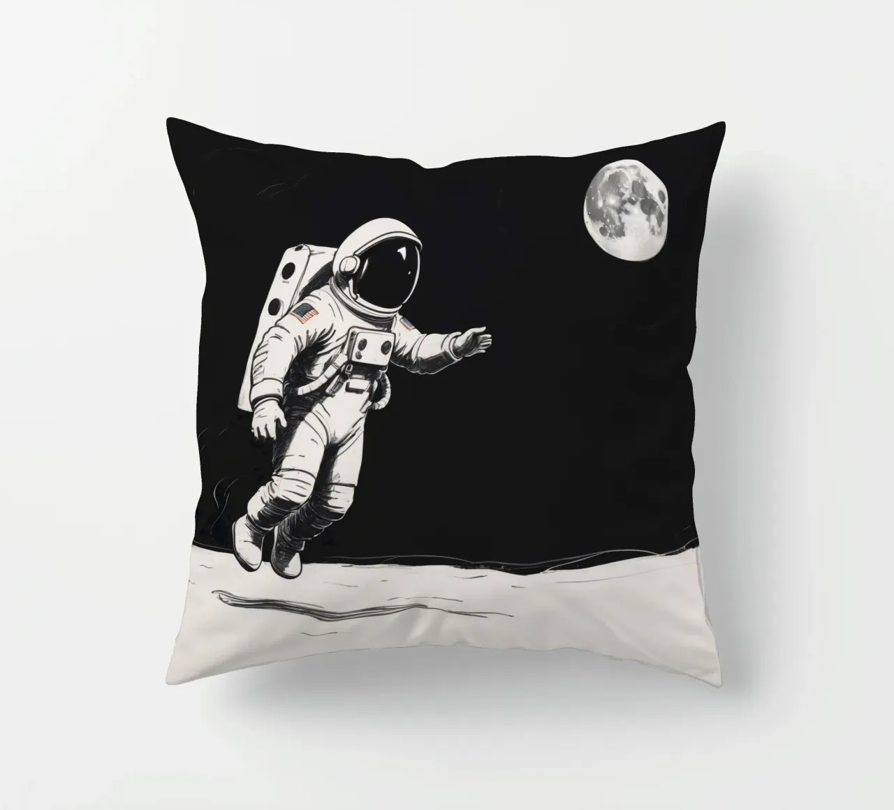 Astronaut exploring the moon's surface during a serene lunar decorative cushion by DesignDoodle