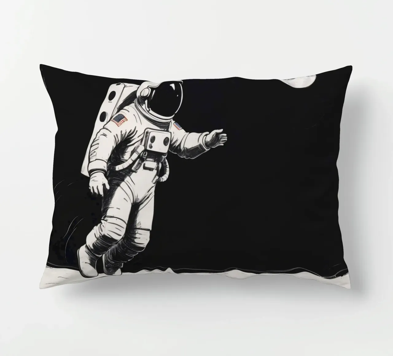 Astronaut exploring the moon's surface during a serene lunar decorative cushion by DesignDoodle