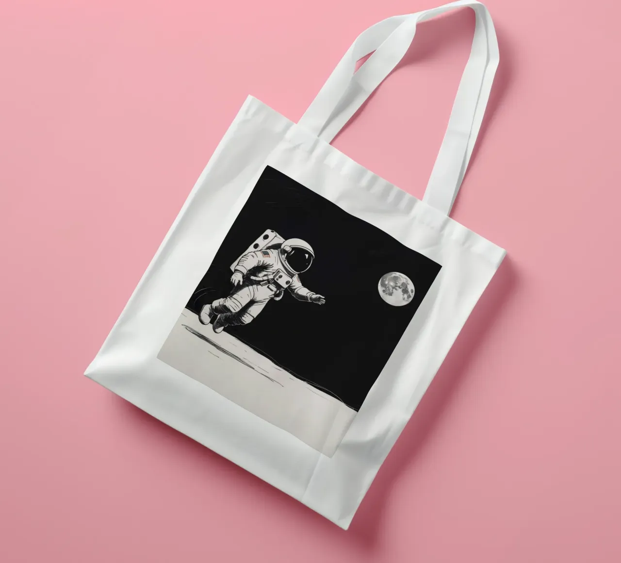 Astronaut exploring the moon's surface during a serene lunar tote bag by DesignDoodle