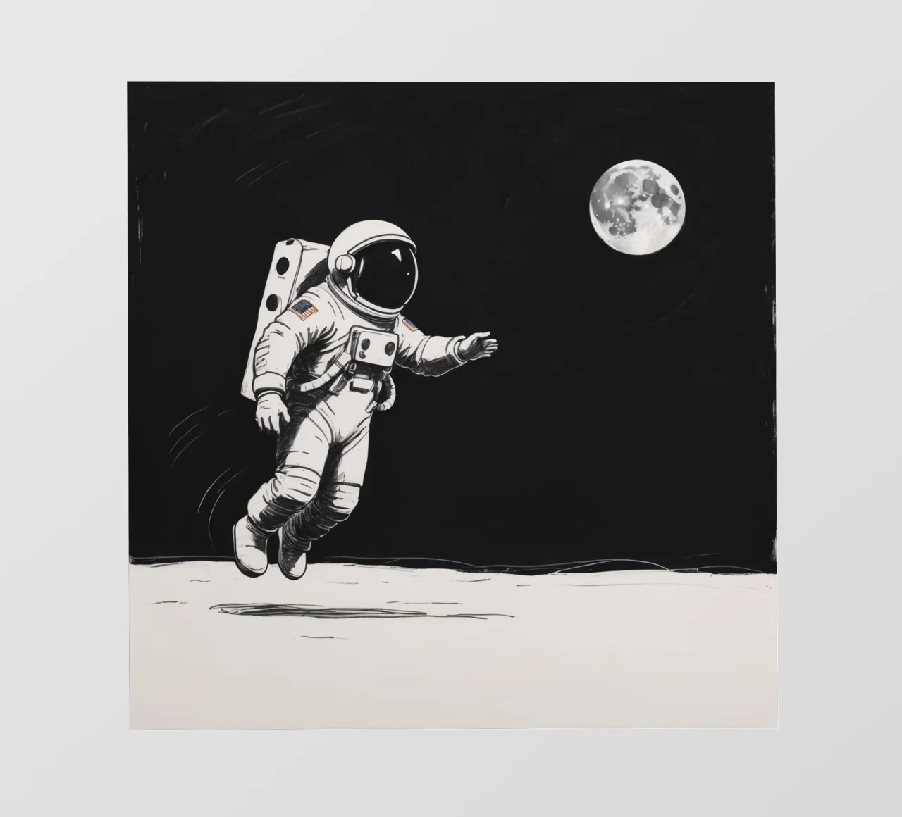 Astronaut exploring the moon's surface during a serene lunar backlit film by DesignDoodle