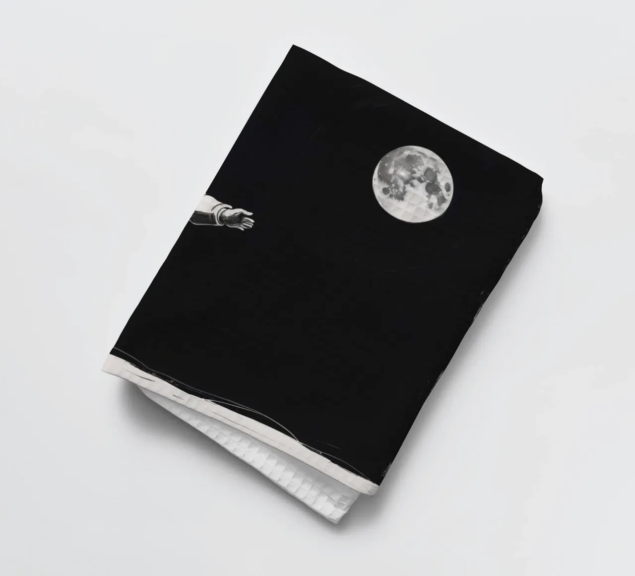 Astronaut exploring the moon's surface during a serene lunar tea towel by DesignDoodle