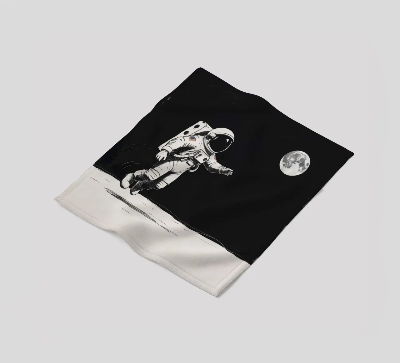 Astronaut exploring the moon's surface during a serene lunar fleece blanket by DesignDoodle