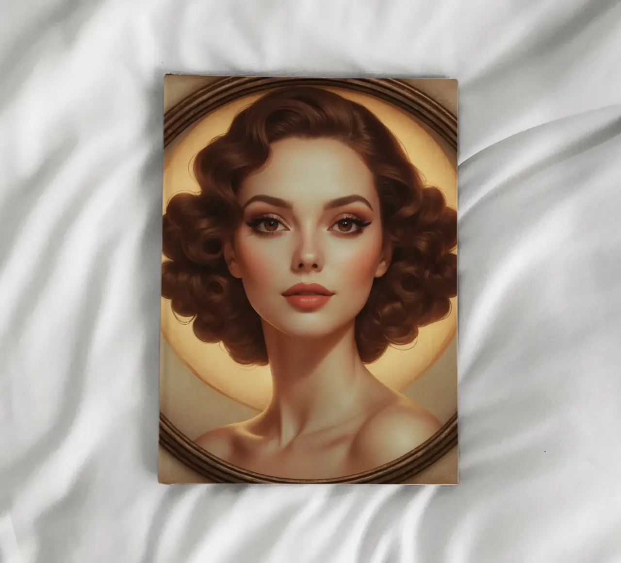 Classic retro portrait of a woman with elegant curls notebook by DesignDoodle