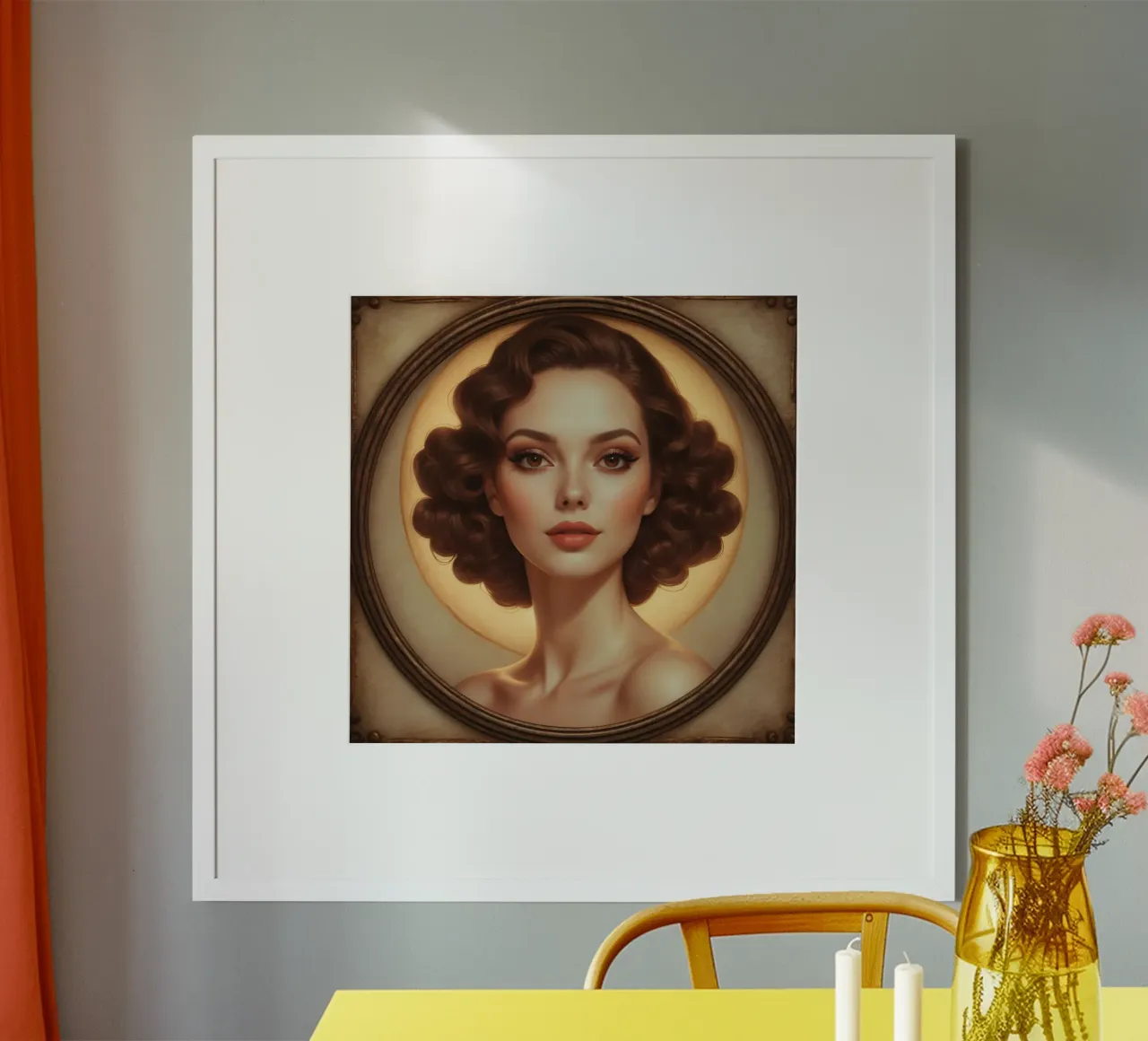 Classico ritratto retrò di donna con eleganti riccioli carta hahnemühle da DesignDoodle