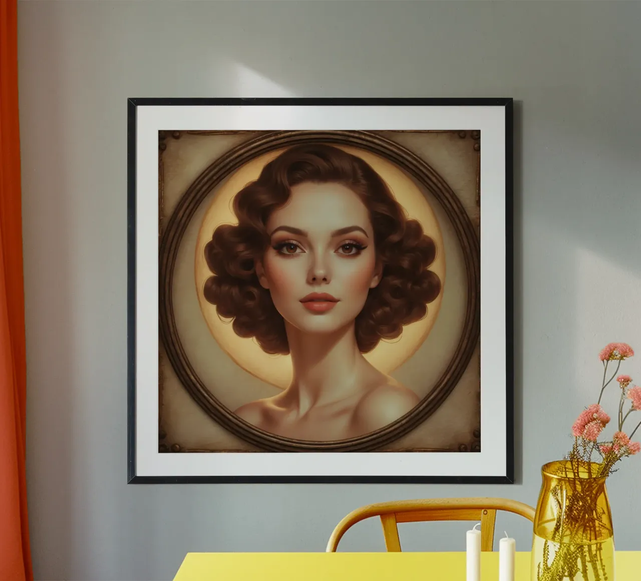 Classico ritratto retrò di donna con eleganti riccioli carta hahnemühle da DesignDoodle
