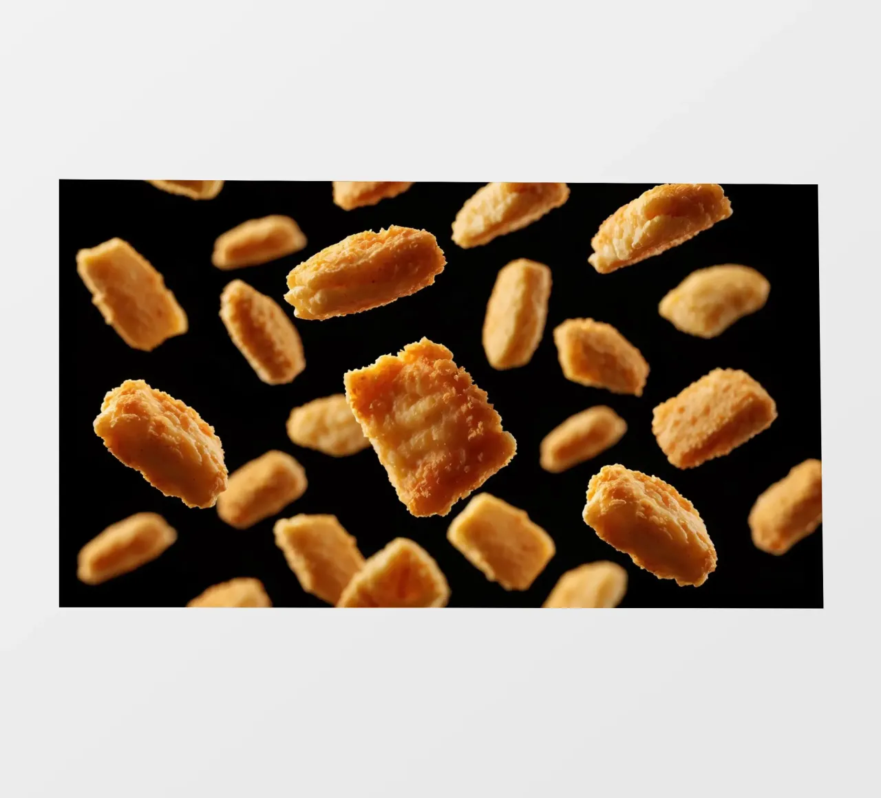 Nuggets in mid-air create a dynamic culinary display photo wallpaper by DesignDoodle