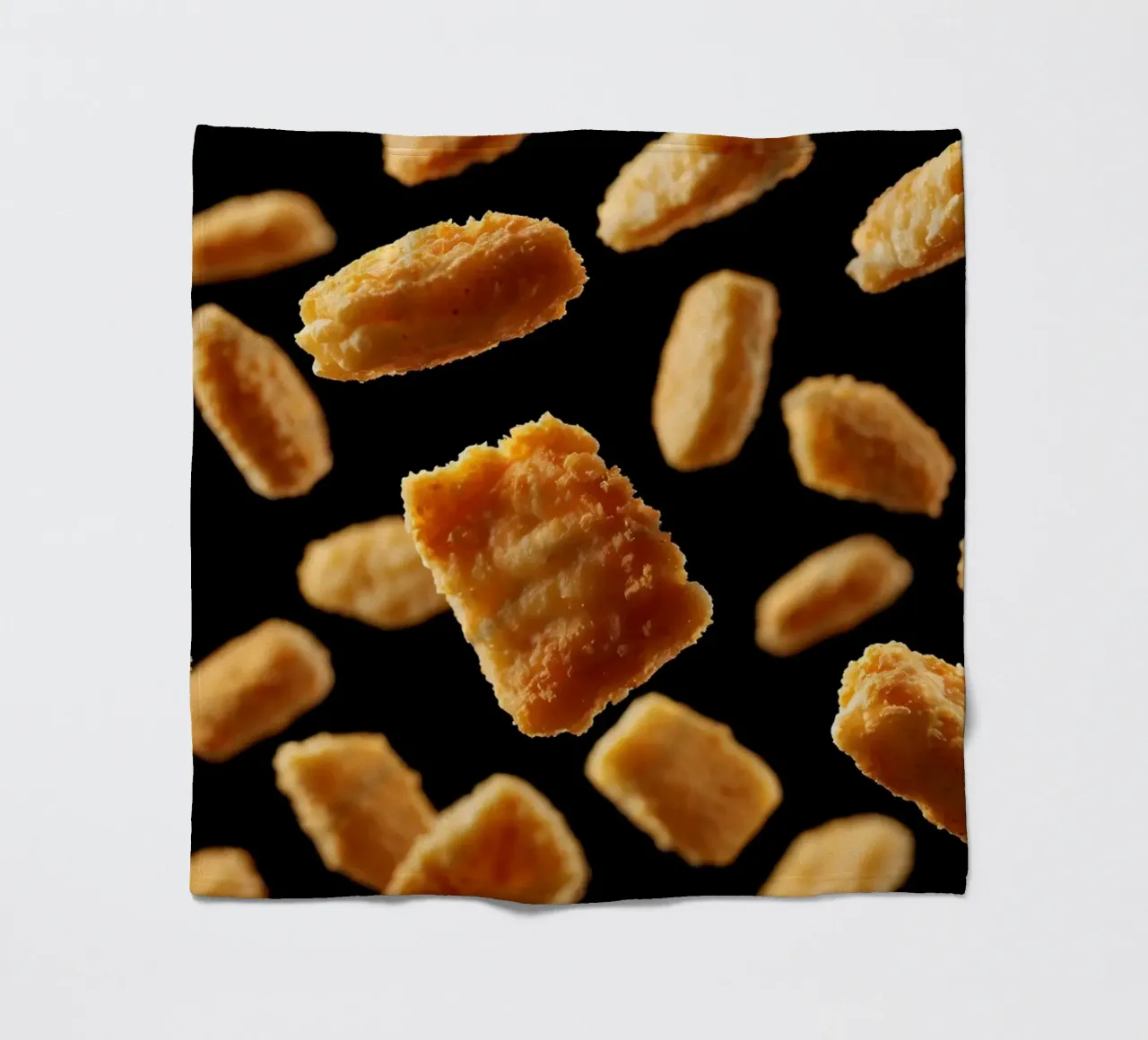 Nuggets in mid-air create a dynamic culinary display fleece blanket by DesignDoodle