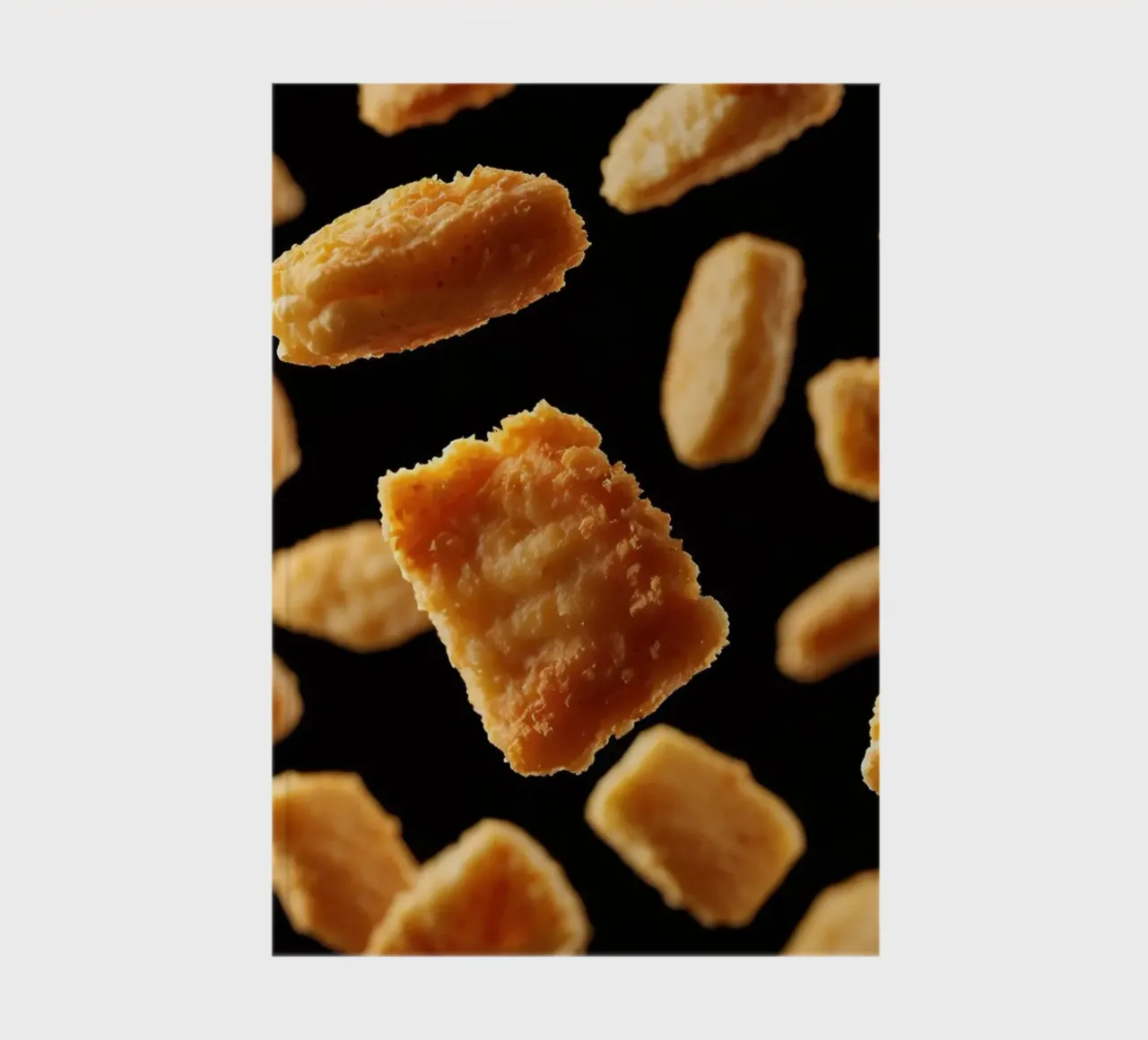 Nuggets in mid-air create a dynamic culinary display notebook by DesignDoodle