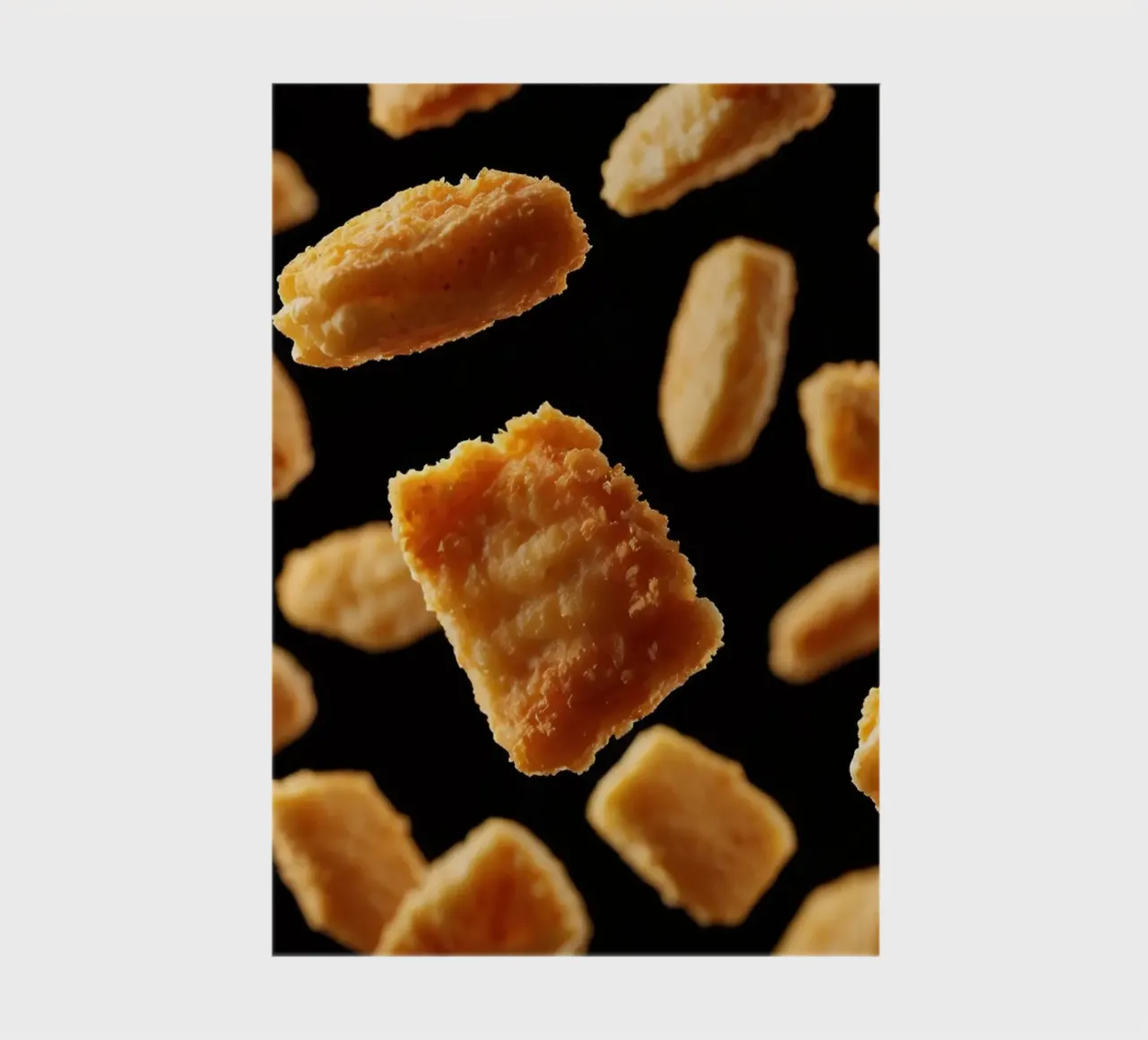 Nuggets in mid-air create a dynamic culinary display notebook by DesignDoodle