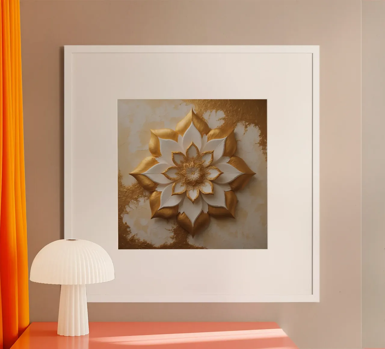 Dekoratives goldenes Lotosblumenmuster auf strukturiertem Untergrund Poster mit Aluminium Rahmen von DesignDoodle