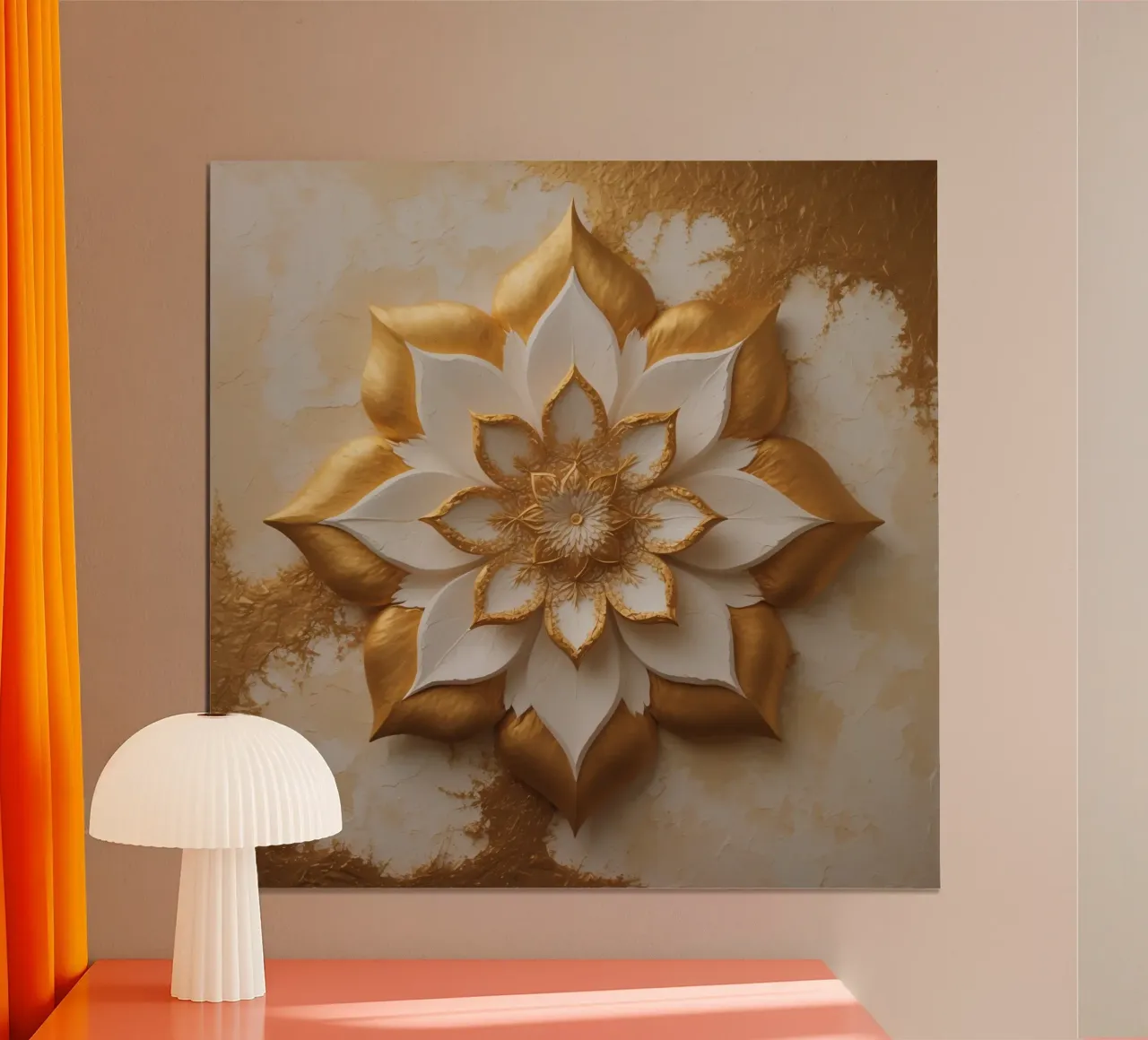 Dekoratives goldenes Lotosblumenmuster auf strukturiertem Untergrund Poster mit Aluminium Rahmen von DesignDoodle