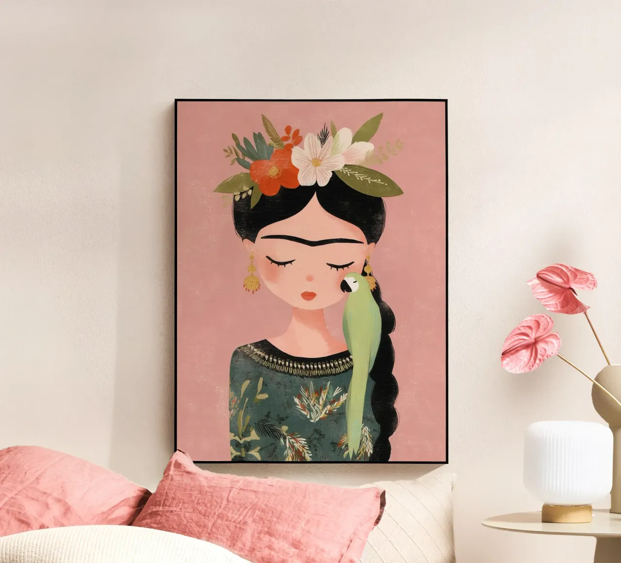 Parrot love with Frida acrylic glass by Carinaprint