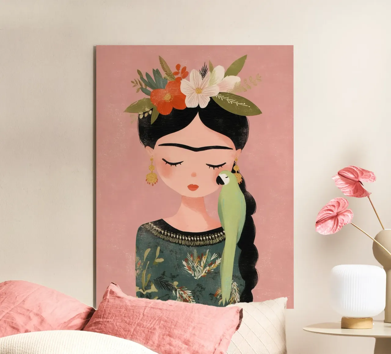 L'amore dei pappagalli con Frida alluminio dibond da Carinaprint