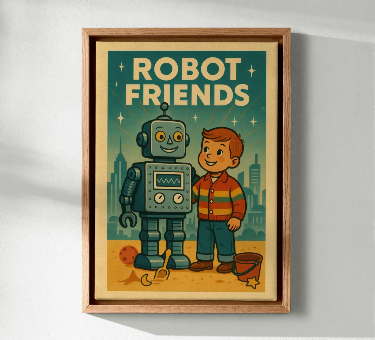 Robot Friends Nr. 01 canvas met Baklijst van lazydaypaper