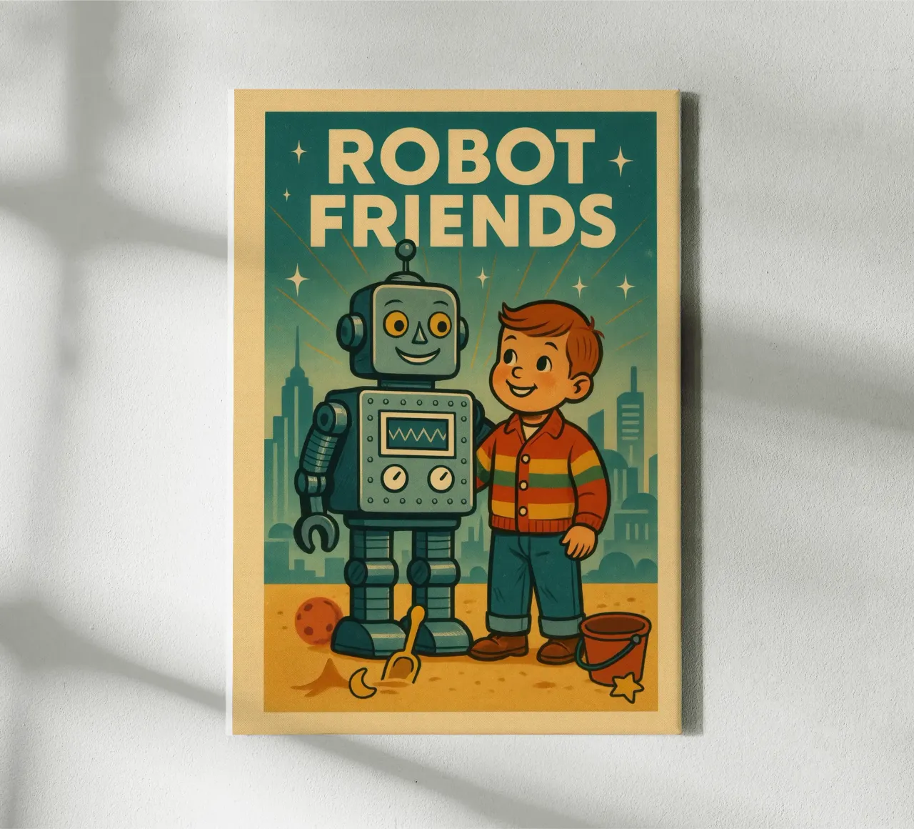 Robot Friends Nr. 01 canvas met Baklijst van lazydaypaper