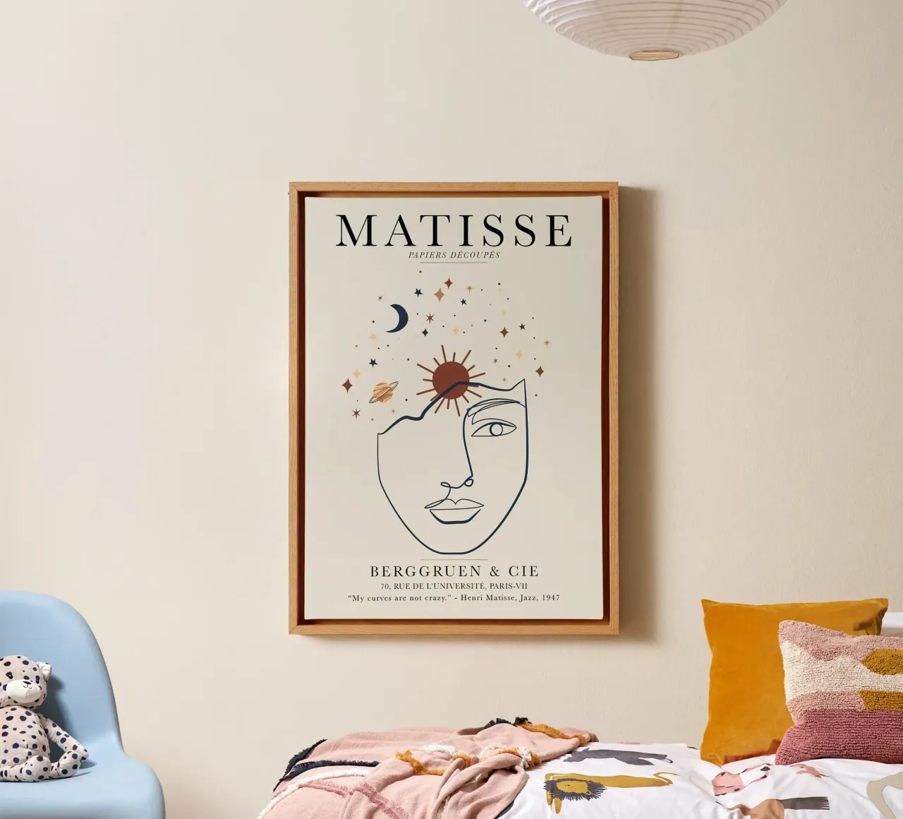 Henri Matisse Enkelvoudige lijn vrouw gezicht Vintage canvas met Baklijst van MinaHome