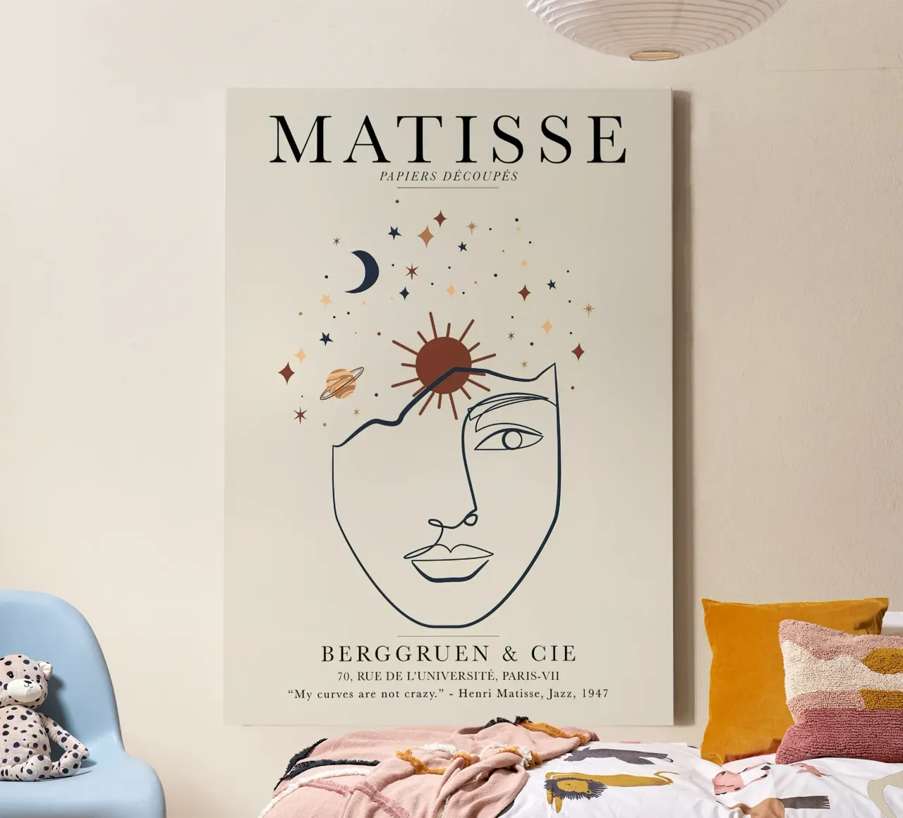 Henri Matisse Enkelvoudige lijn vrouw gezicht Vintage canvas met Baklijst van MinaHome