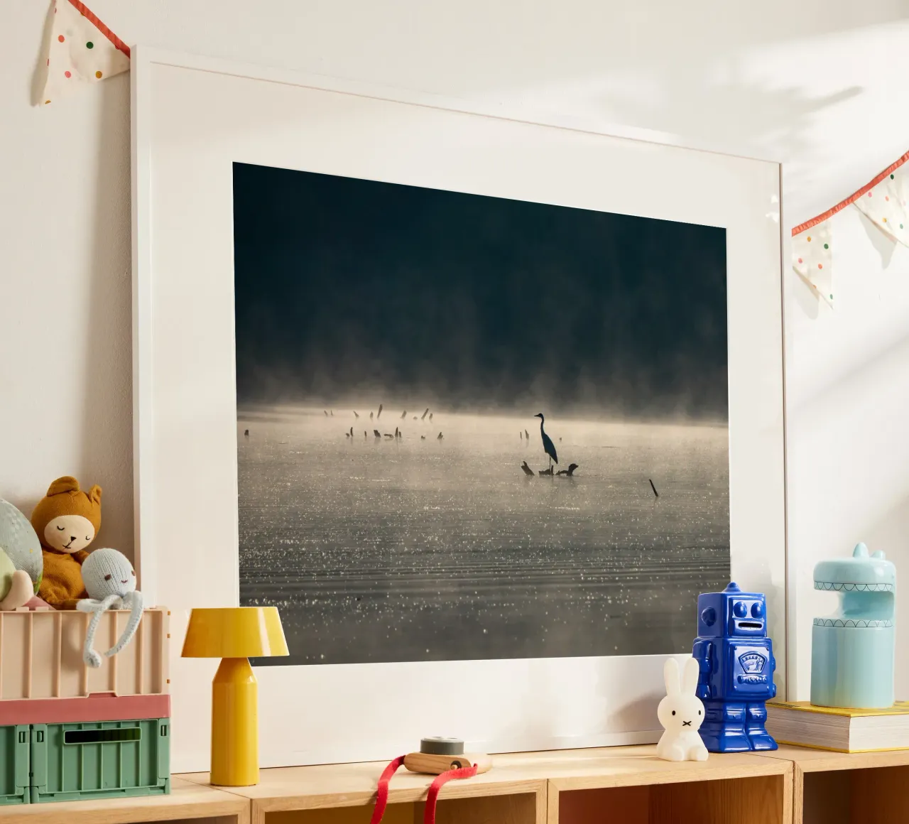 Grey Heron poster con telaio in legno da anderm