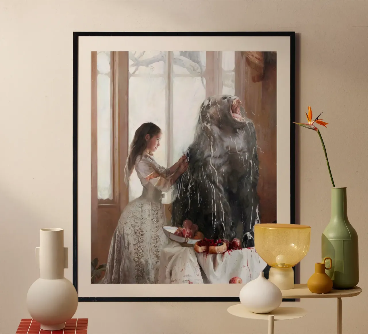 Guillermo Lorca García Woman And Gorilla poster con telaio in legno da The Poster UK