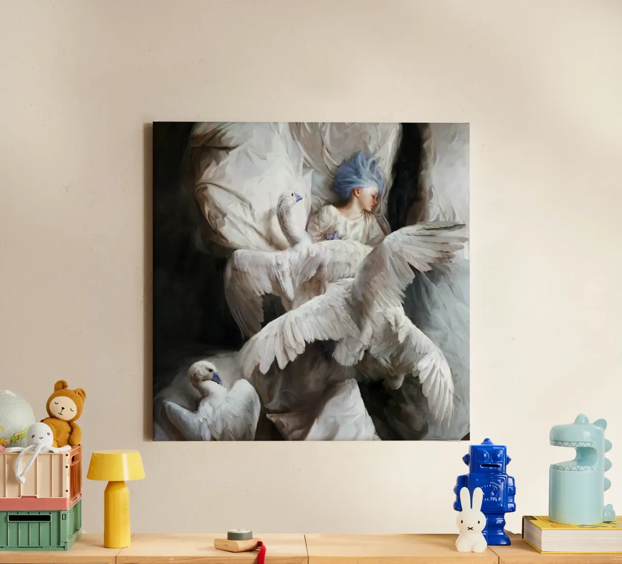 Guillermo Lorca García Slapende zwaan canvas met Baklijst van The Poster UK