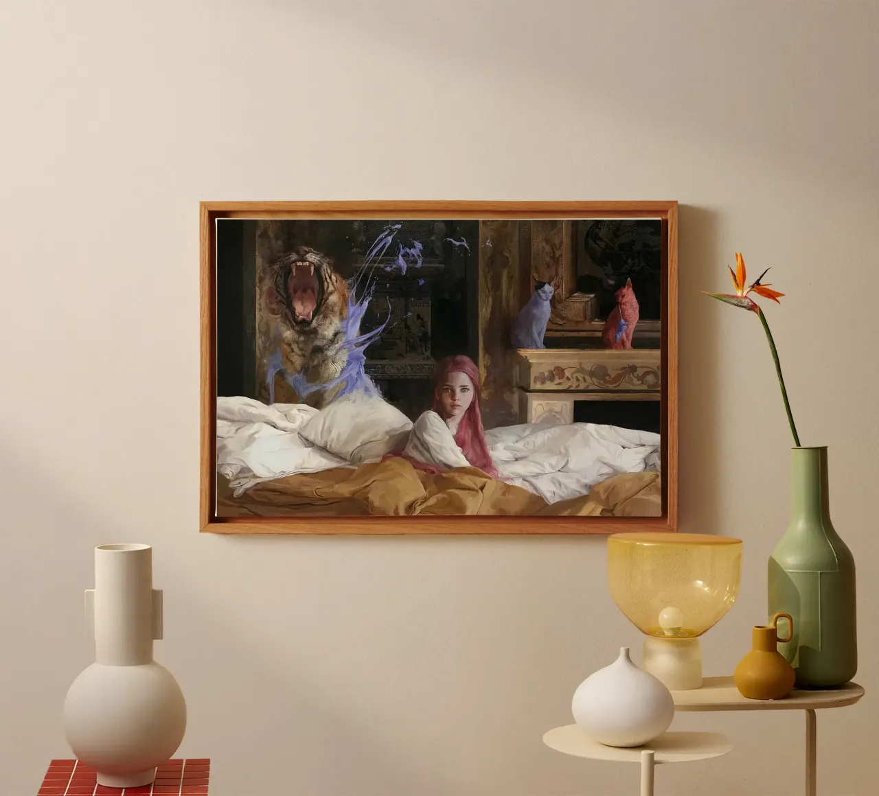 Guillermo Lorca García Tiger und Frau Leinwand mit Schattenfugenrahmen von The Poster UK