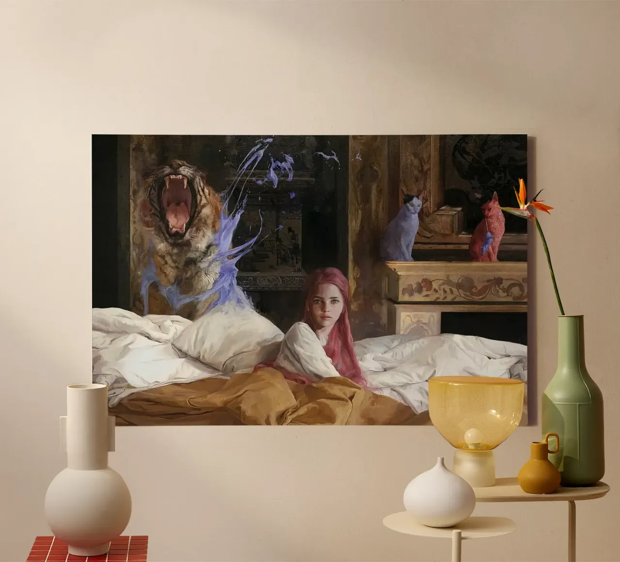 Guillermo Lorca García Tiger und Frau Leinwand mit Schattenfugenrahmen von The Poster UK