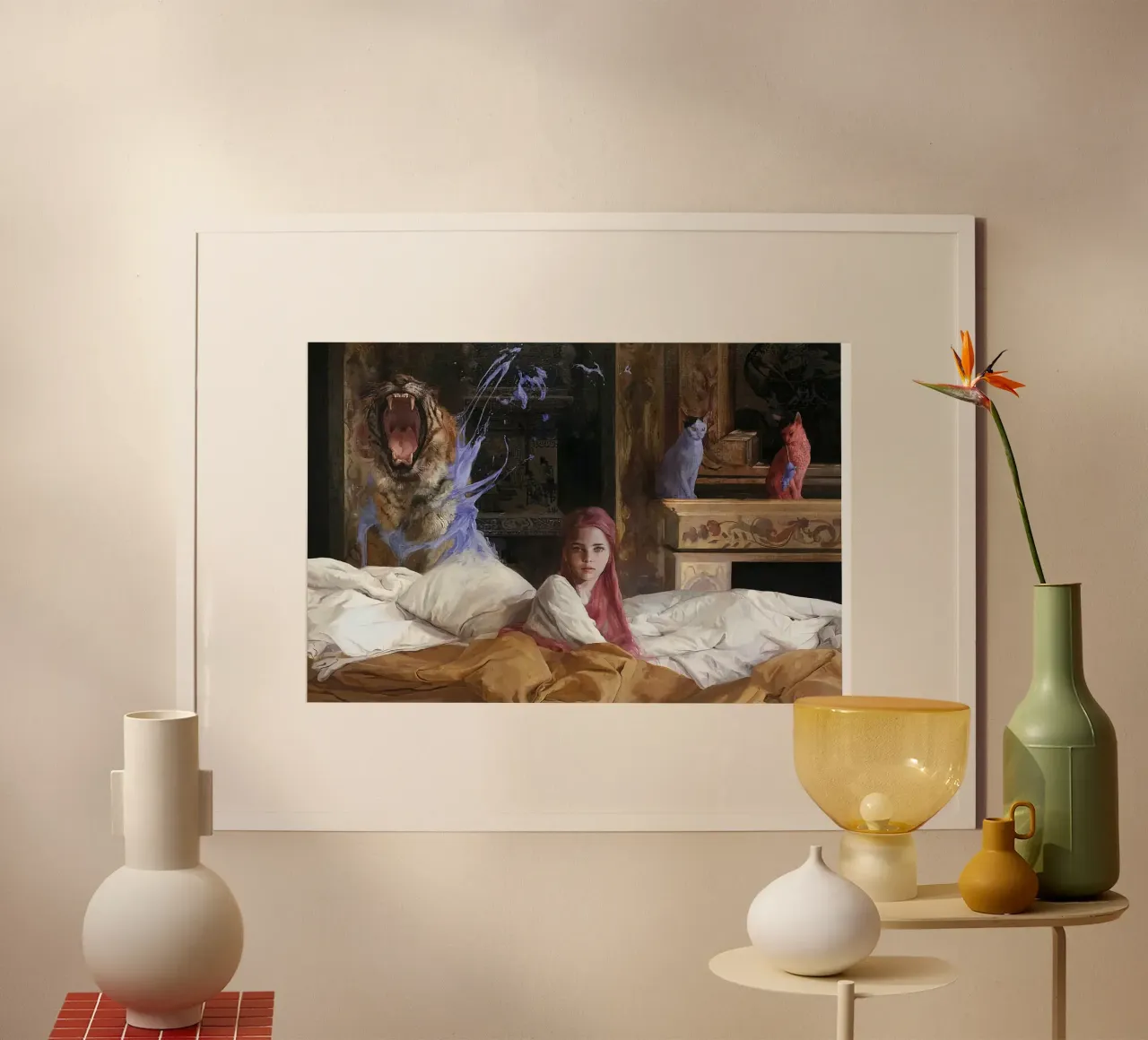 Guillermo Lorca García Tiger And Woman poster con telaio in legno da The Poster UK