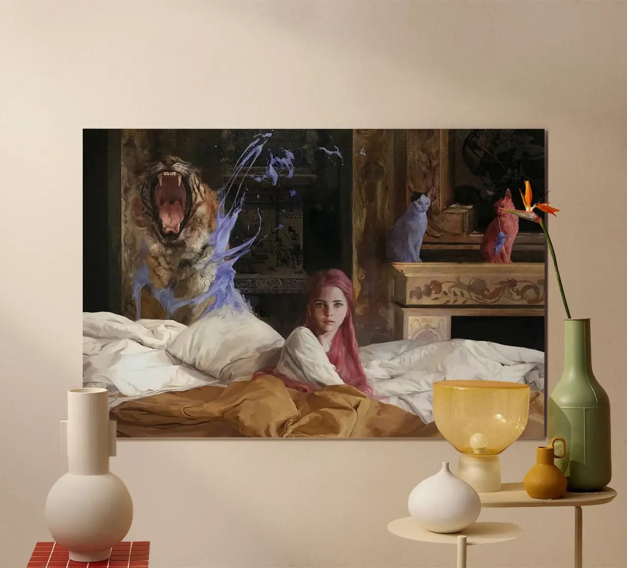 Guillermo Lorca García Tiger And Woman poster con telaio in legno da The Poster UK