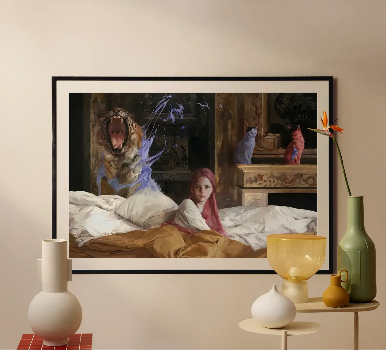 Guillermo Lorca García Tiger And Woman poster con telaio in legno da The Poster UK