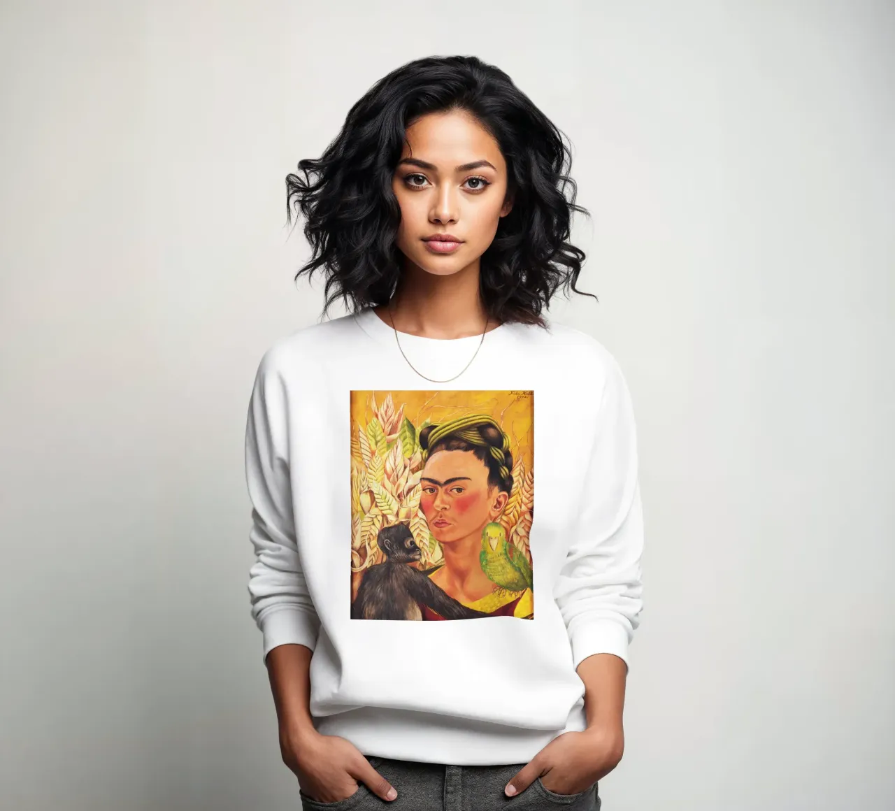 Autoritratto di Frida Kahlo con scimmia e pappagallo felpa da Venus Art
