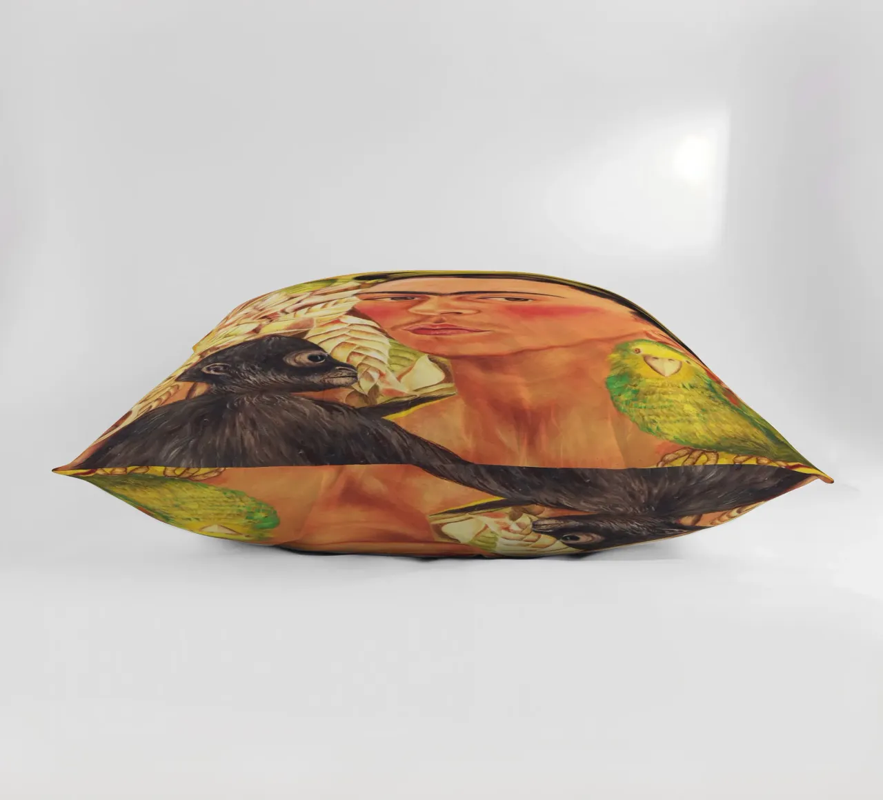 Frida Kahlo's Self-Portrait with Monkey and Parrot decorative cushion by Venus Art