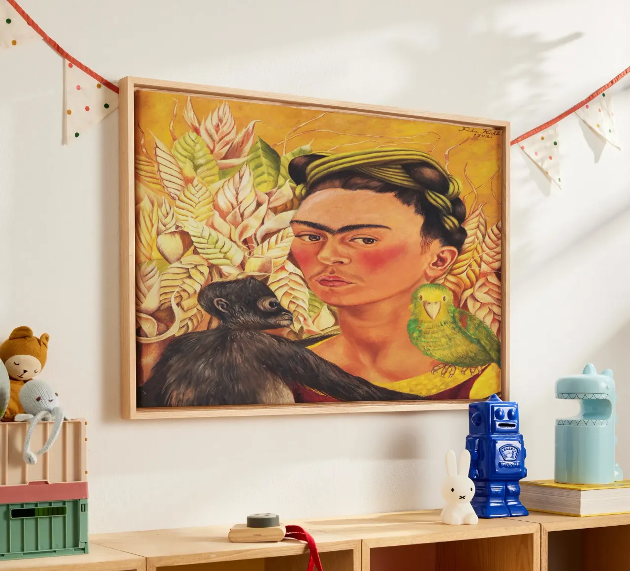 Frida Kahlo's Self-Portrait with Monkey and Parrot canvas by Venus Art