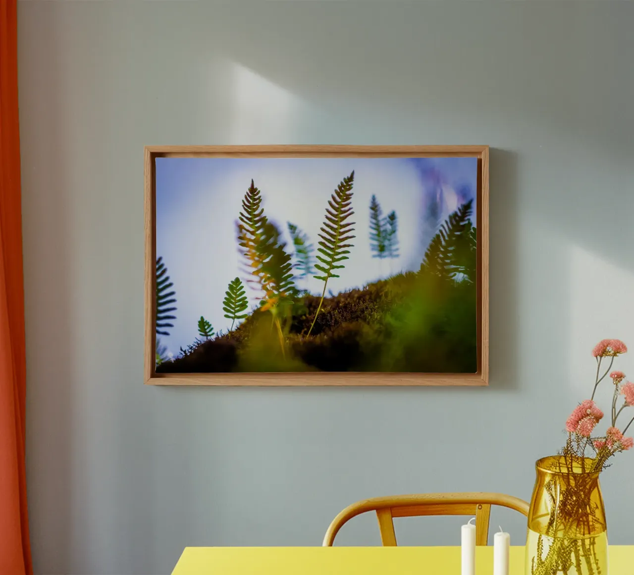 Several young ferns out of focus - macro photography canvas with Floater frame by 5ecken