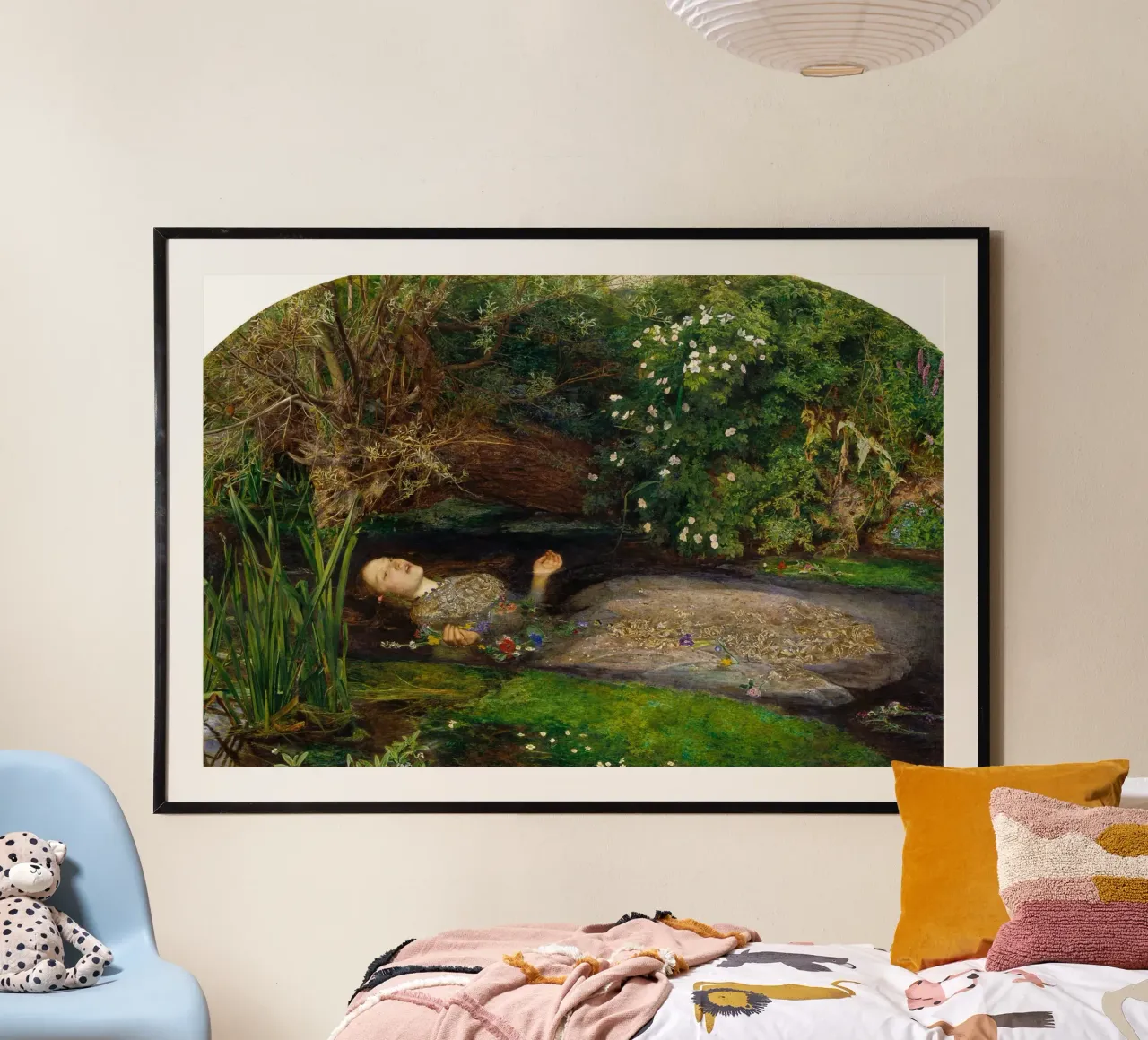 L'Ofelia di John Everett Millais poster con telaio in legno da Venus Art