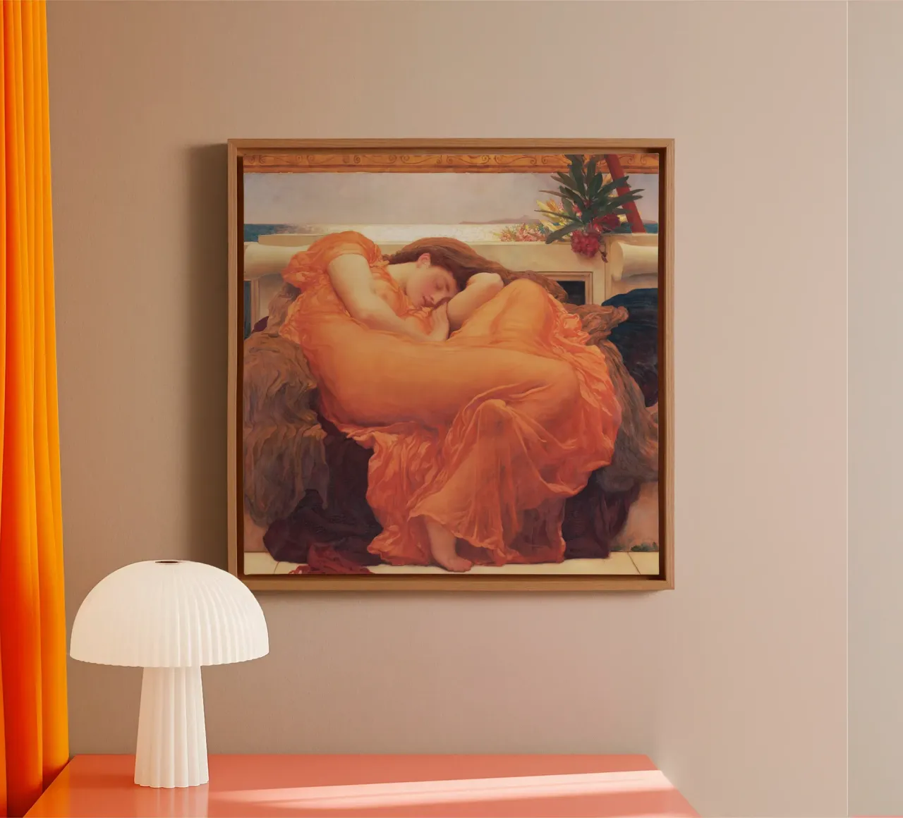 Giugno fiammeggiante di Lord Frederic Leighton tela con Cornice a cassetta da Venus Art