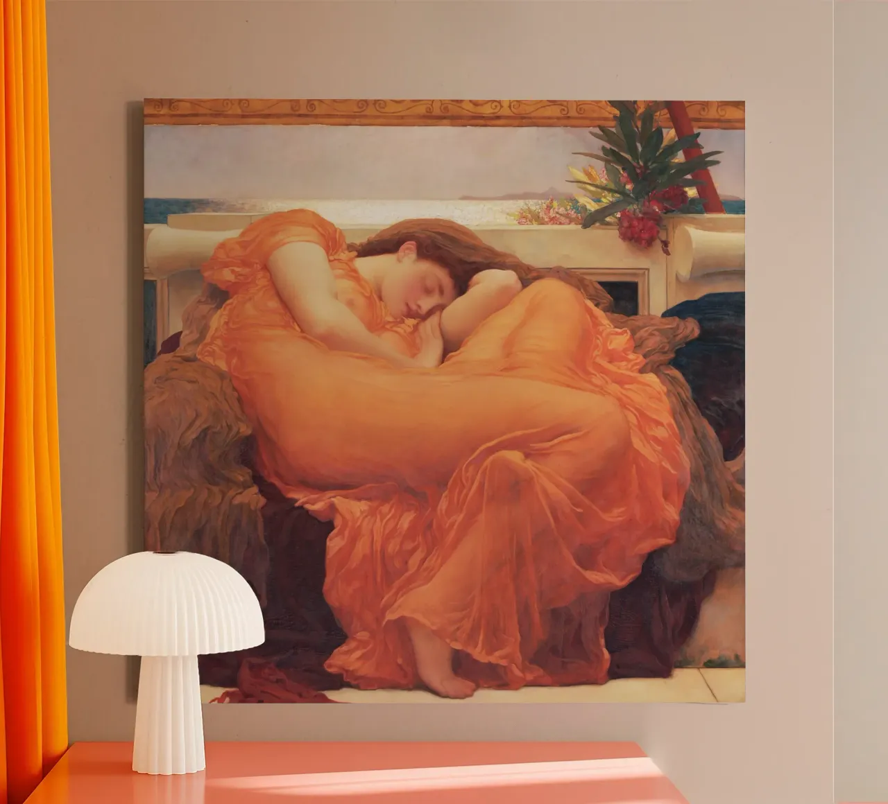 Giugno fiammeggiante di Lord Frederic Leighton tela con Cornice a cassetta da Venus Art